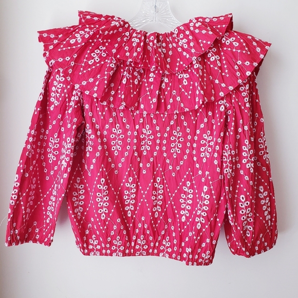 Zara Red Embroidered Eyelet Ruffle Top - Picture 7 of 12